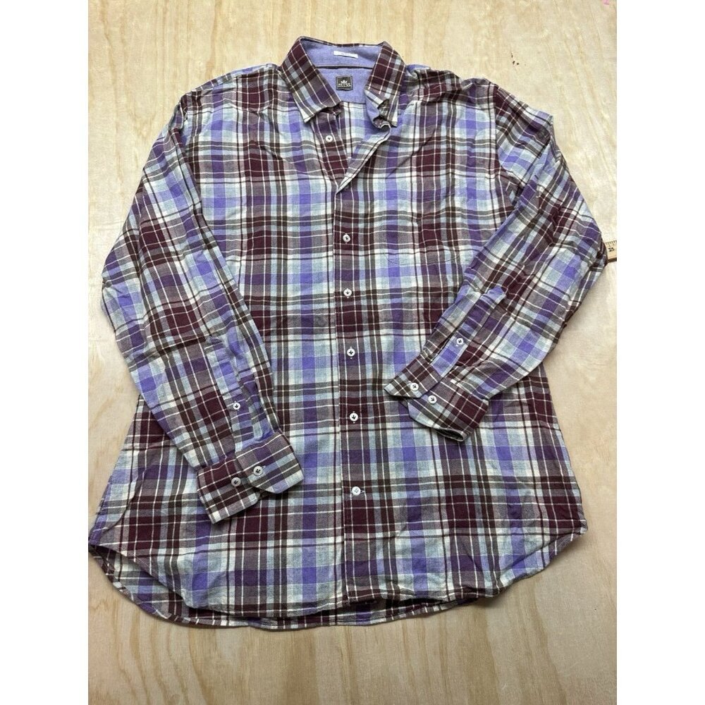 Peter Millar Collection Shirt Mens Large Plaid 100% Cotton Turkey Button‎ Down
